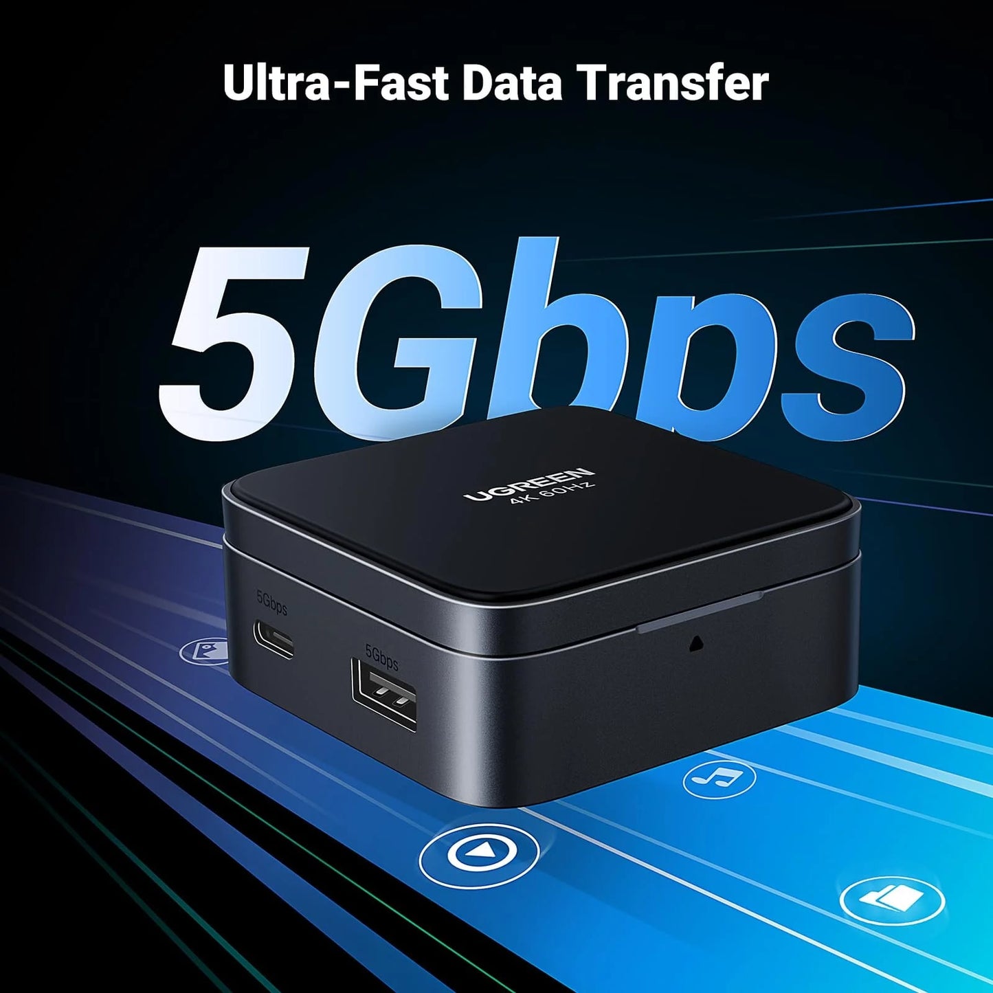 Hub USB-C UGREEN CM801, 1 x USB-A 3.0 - 2 x USB-C - 1 x HDMI, Siv