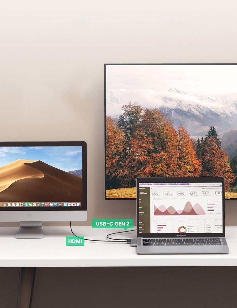USB-C UGREEN razširitveni razdelilec za Apple MacBook Pro / Air serijo, 3 x USB-A 3.0 - 1 x USB-C - 1 x HDMI, Siva