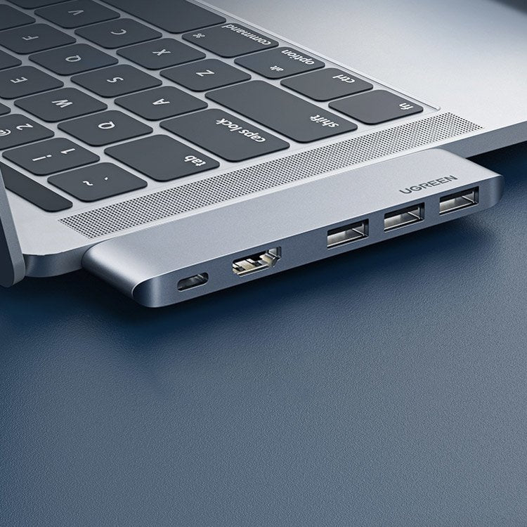 USB-C UGREEN razširitveni razdelilec za Apple MacBook Pro / Air serijo, 3 x USB-A 3.0 - 1 x USB-C - 1 x HDMI, Siva