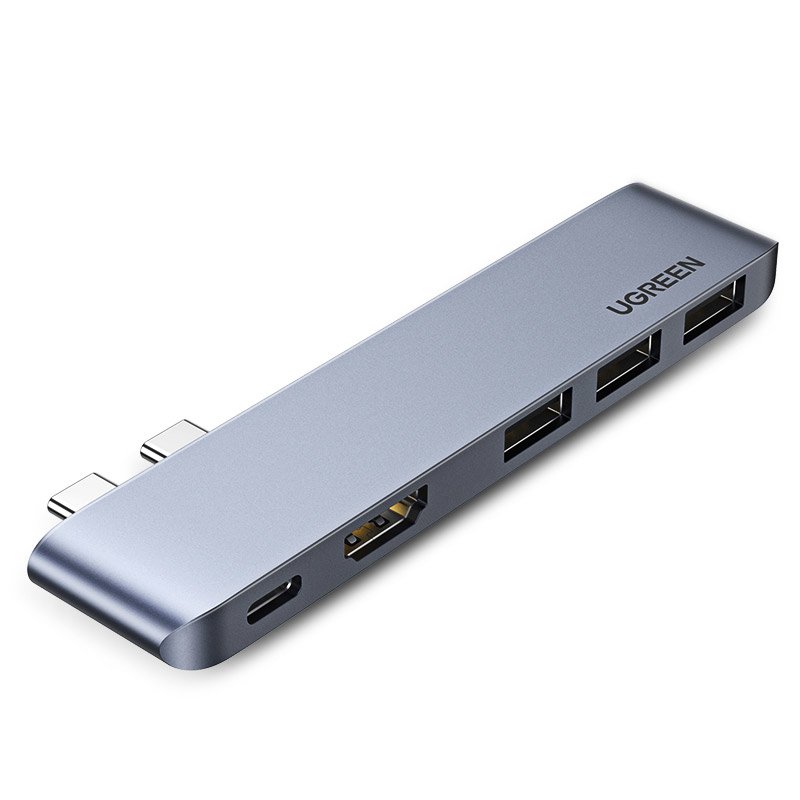 USB-C UGREEN razširitveni razdelilec za Apple MacBook Pro / Air serijo, 3 x USB-A 3.0 - 1 x USB-C - 1 x HDMI, Siva