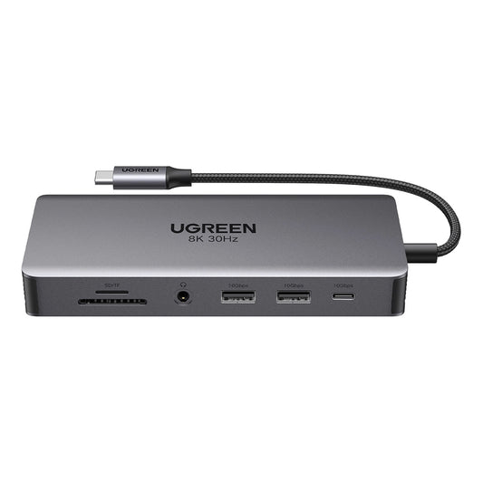 Hub USB-C UGREEN Revodok Pro 313 CM681, 2 x USB-A 3.2 - 1 x USB-A 3.0 - 2 x USB-C - 2 x HDMI - 1 x Jack 3.5mm - 1 x RJ45 - 1 x SD - 1 x microSD, Siv