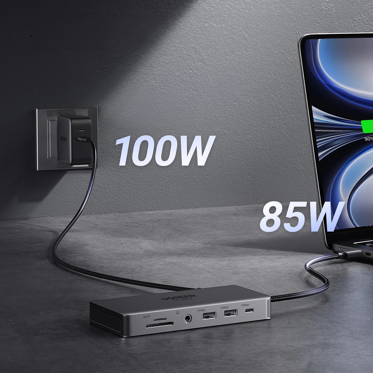 Hub USB-C UGREEN Revodok Pro 313 CM681, 2 x USB-A 3.2 - 1 x USB-A 3.0 - 2 x USB-C - 2 x HDMI - 1 x Jack 3.5mm - 1 x RJ45 - 1 x SD - 1 x microSD, Siv