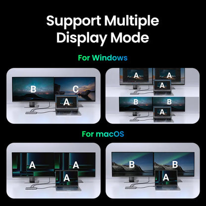 Hub USB-C UGREEN Revodok Pro 210 CM639, 1 x USB-A 3.0 - 2 x USB-A - 2 x USB-C - 2 x HDMI - 1 x RJ45 - 1 x SD - 1 x microSD, Siv
