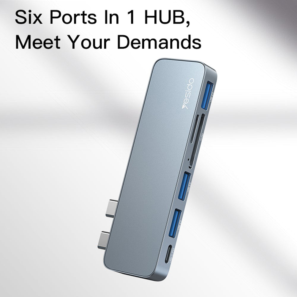 USB-C Hub Yesido HB10 za Apple MacBook Pro / Air, 6v1, Siv