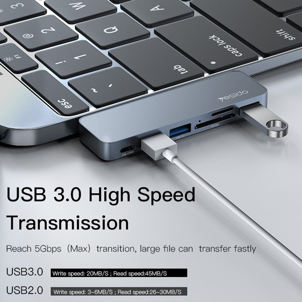 USB-C Hub Yesido HB10 za Apple MacBook Pro / Air, 6v1, Siv