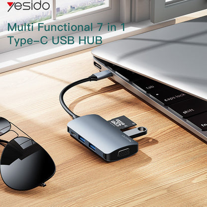 Hub USB-C Yesido HB16, 7v1, Siv
