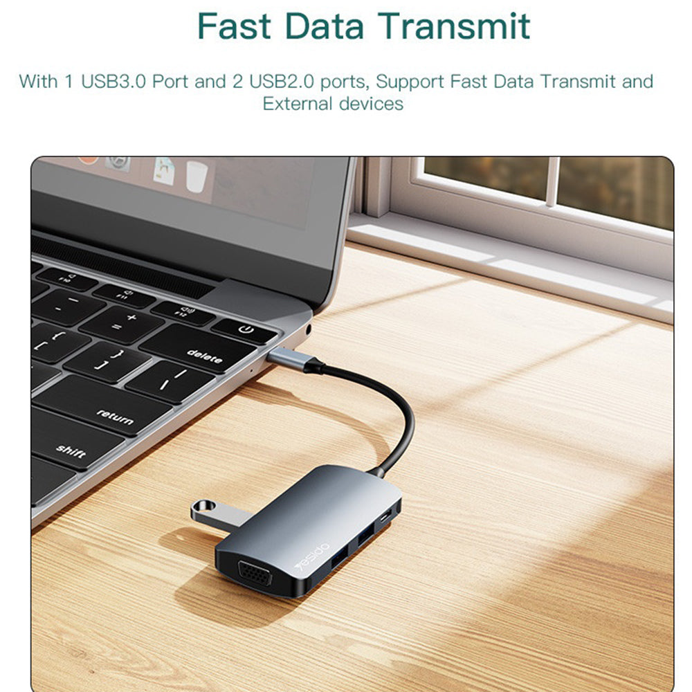 Hub USB-C Yesido HB16, 7v1, Siv