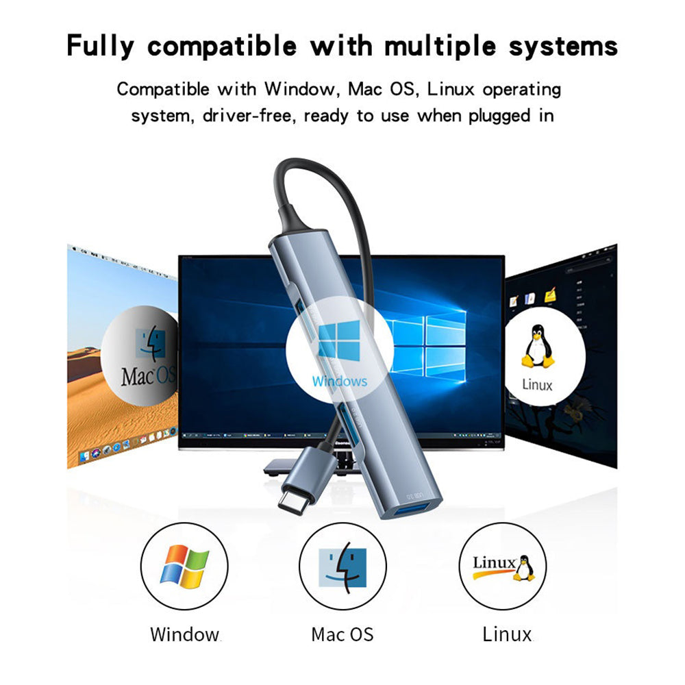 Hub USB-C Yesido HB17, 4v1, Siv