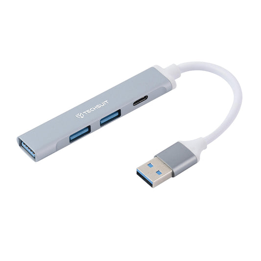USB Hub Techsuit H19 PolarisBridge, 4v1, Sivo Bel