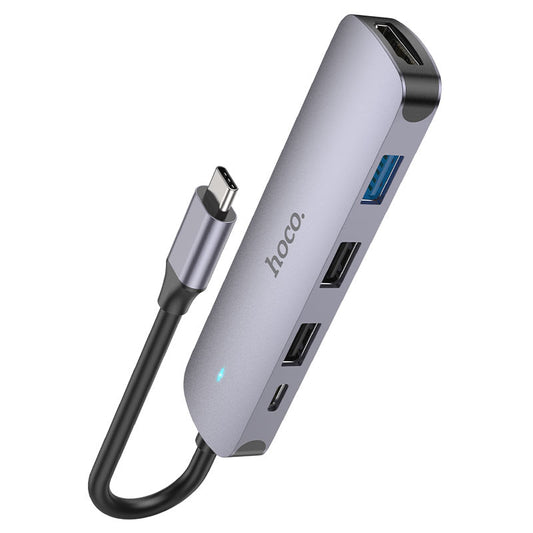 USB-C Hub HOCO HB27, USB-A 3.0 - 2 x USB-A - USB-C - HDMI, Siva