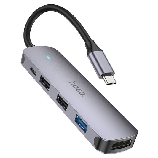 USB-C Hub HOCO HB27, USB-A 3.0 - 2 x USB-A - USB-C - HDMI, Siva
