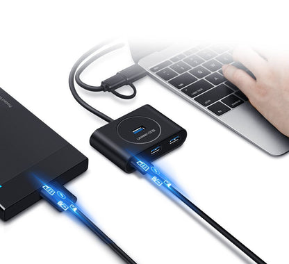 Hub USB UGREEN CR113, 4 x USB-A 3.0, 1m, črn