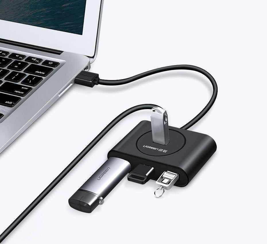 Hub USB UGREEN CR113, 4 x USB-A 3.0, 1m, črn