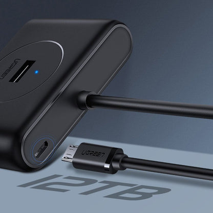 Hub USB UGREEN CR113, 4 x USB-A 3.0, 1m, črn
