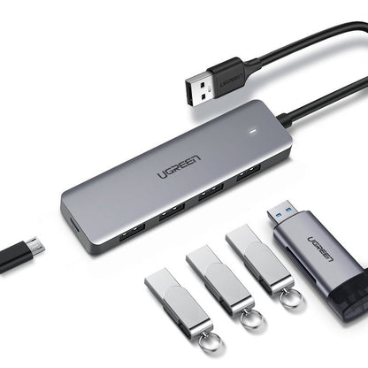 USB Hub UGREEN CM219, 4 x USB-A 3.0 - 1 x USB-C, Siv