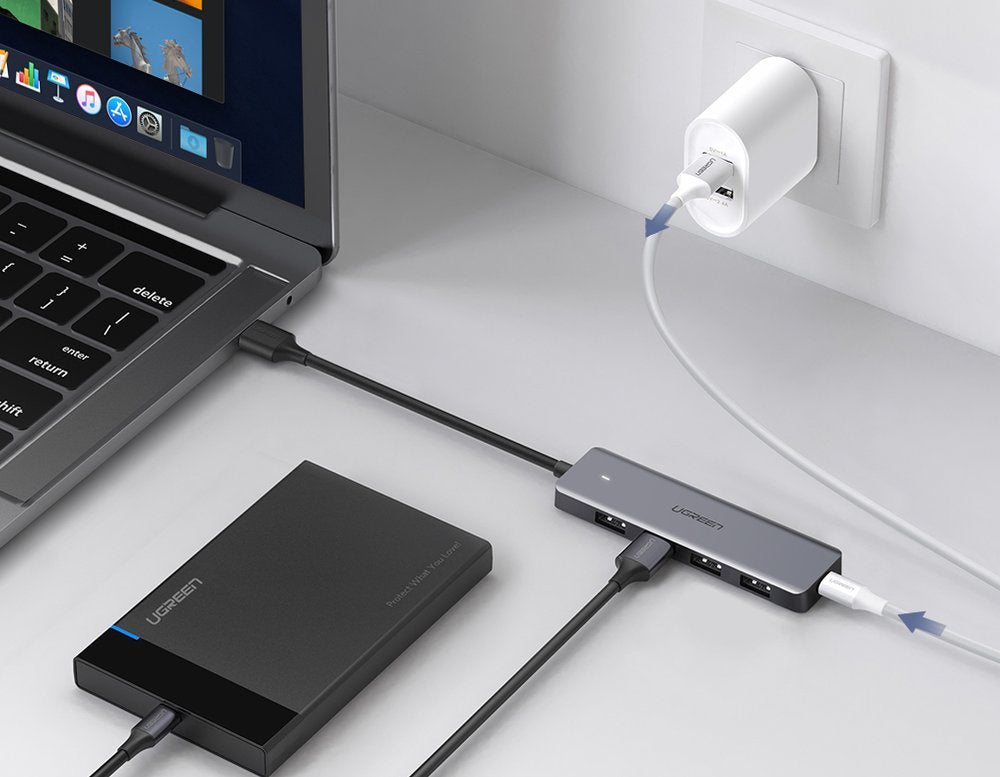 USB Hub UGREEN CM219, 4 x USB-A 3.0 - 1 x USB-C, Siv