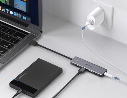USB Hub UGREEN CM219, 4 x USB-A 3.0 - 1 x USB-C, Siv