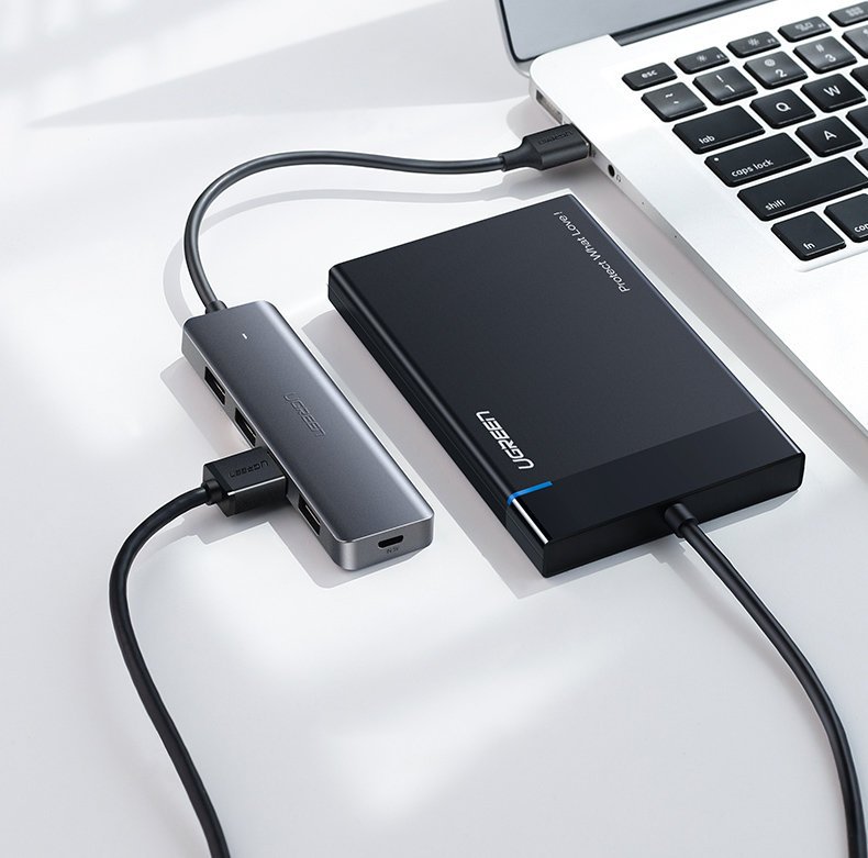 USB Hub UGREEN CM219, 4 x USB-A 3.0 - 1 x USB-C, Siv