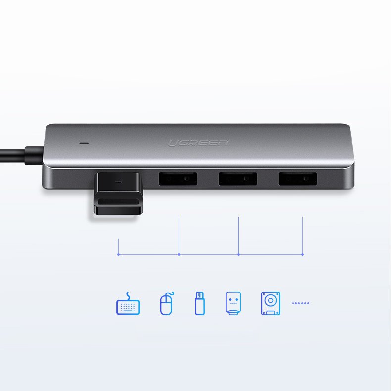 USB Hub UGREEN CM219, 4 x USB-A 3.0 - 1 x USB-C, Siv