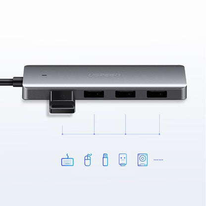 USB Hub UGREEN CM219, 4 x USB-A 3.0 - 1 x USB-C, Siv