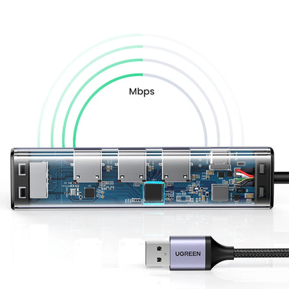 Hub USB UGREEN CM475, 3 x USB-A 3.0 - 1 x USB-C - 1 x RJ45, Siv