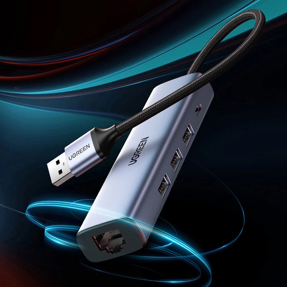 Hub USB UGREEN CM475, 3 x USB-A 3.0 - 1 x USB-C - 1 x RJ45, Siv