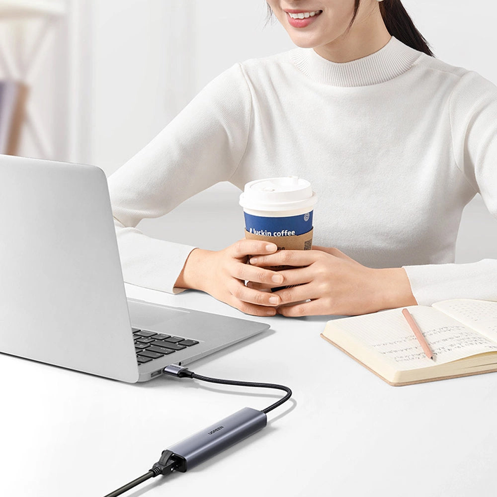 Hub USB UGREEN CM475, 3 x USB-A 3.0 - 1 x USB-C - 1 x RJ45, Siv