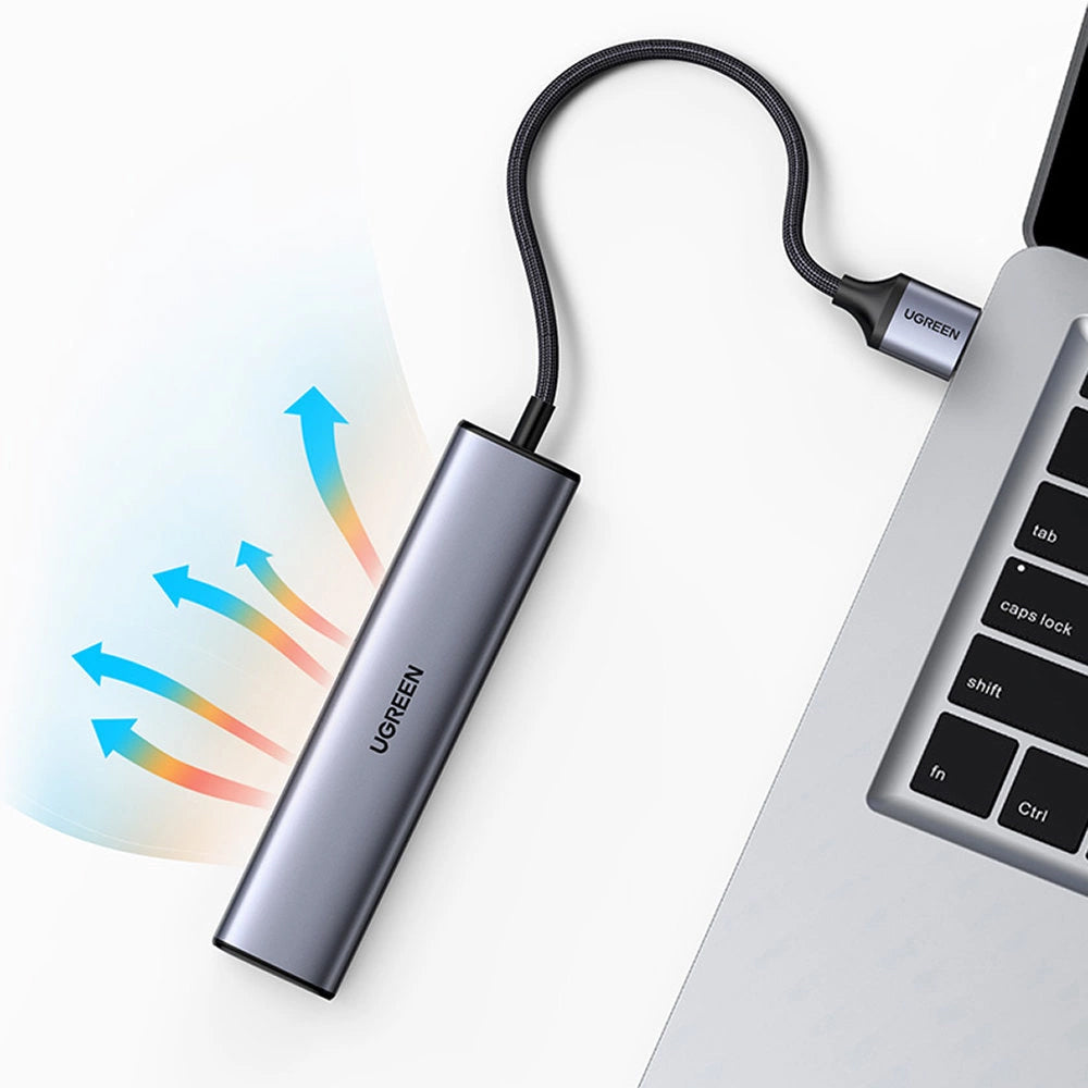 Hub USB UGREEN CM475, 3 x USB-A 3.0 - 1 x USB-C - 1 x RJ45, Siv