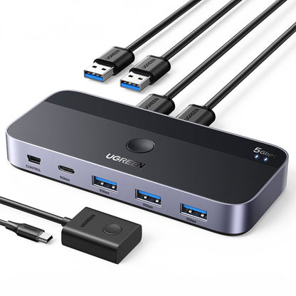 Hub USB UGREEN CM662, 3 x USB-A 3.0 - 1 x USB-C - 1 x miniUSB, Črn