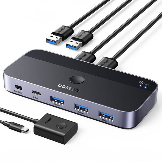 Hub USB UGREEN CM662, 3 x USB-A 3.0 - 1 x USB-C - 1 x miniUSB, Črn