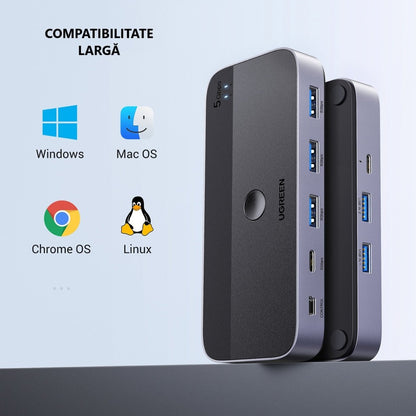Hub USB UGREEN CM662, 3 x USB-A 3.0 - 1 x USB-C - 1 x miniUSB, Črn