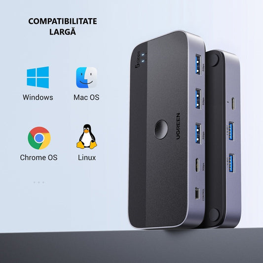 Hub USB UGREEN CM662, 3 x USB-A 3.0 - 1 x USB-C - 1 x miniUSB, Črn