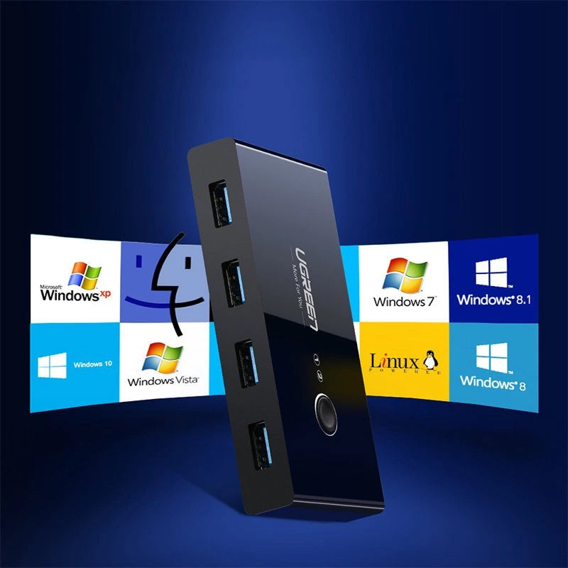 USB Hub UGREEN US216 Two Sharing Switch Box, 4 x USB-A 3.0, Black