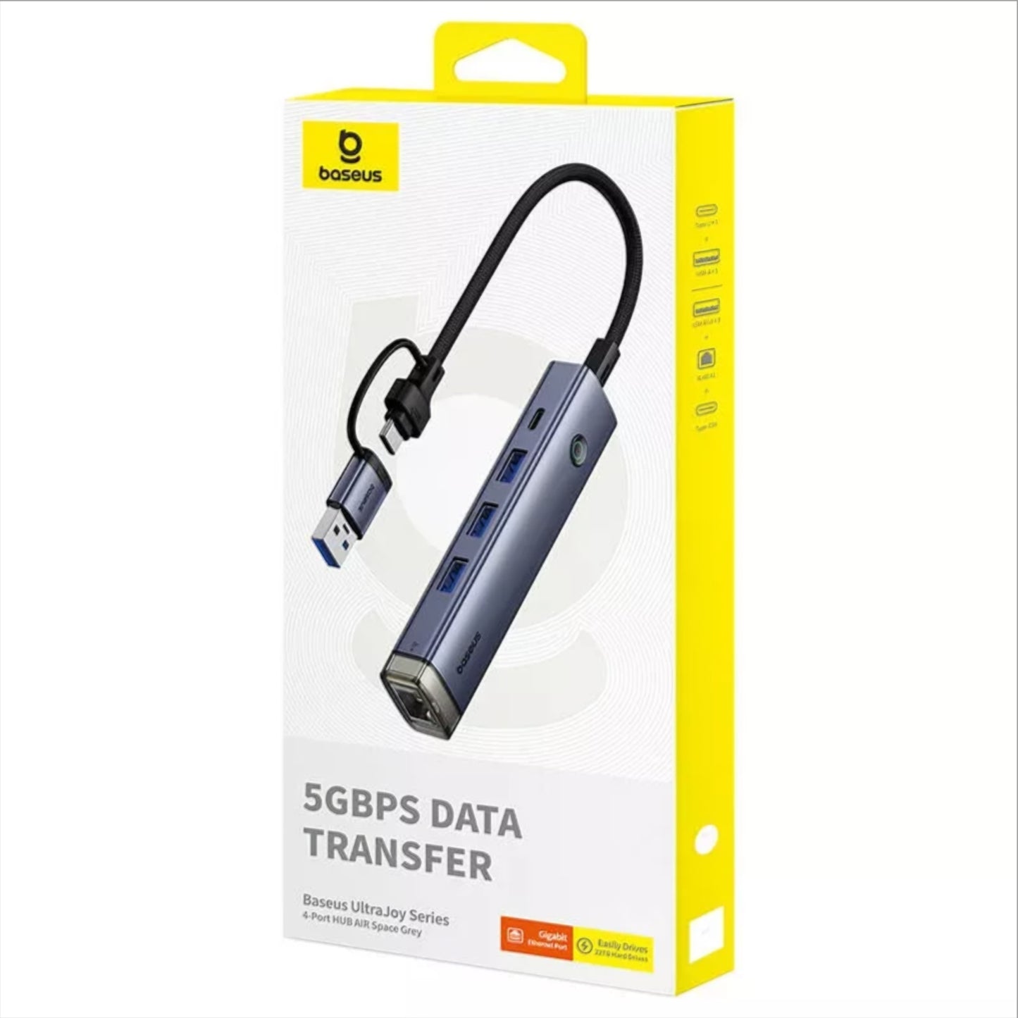 Hub USB / USB-C Baseus UltraJoy, 3 x USB-A 3.0 - 1 x USB-C - 1 x RJ45, Siv B0005280B811-14