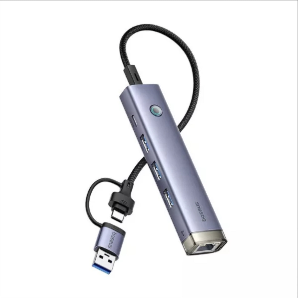 Hub USB / USB-C Baseus UltraJoy, 3 x USB-A 3.0 - 1 x USB-C - 1 x RJ45, Siv B0005280B811-14