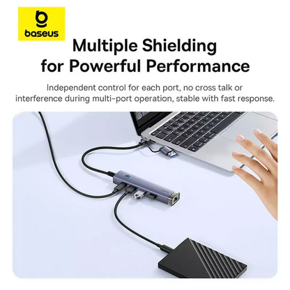 Hub USB / USB-C Baseus UltraJoy, 3 x USB-A 3.0 - 1 x USB-C - 1 x RJ45, Siv B0005280B811-14