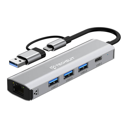 Hub USB / USB-C Techsuit H3 BoostNetLink, 5v1, Siv