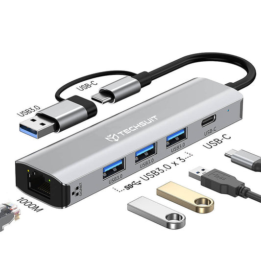 Hub USB / USB-C Techsuit H3 BoostNetLink, 5v1, Siv