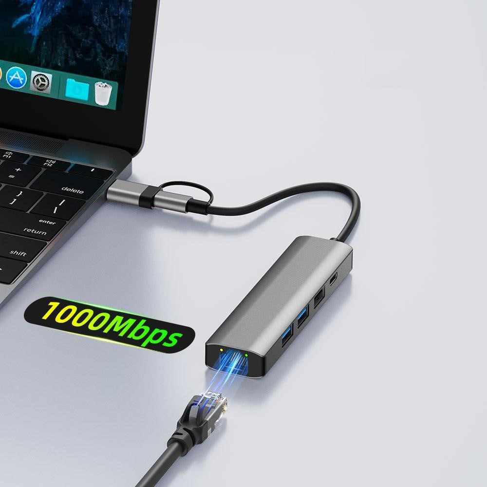 Hub USB / USB-C Techsuit H3 BoostNetLink, 5v1, Siv