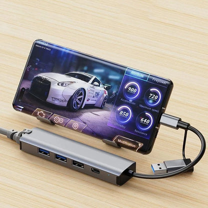 Hub USB / USB-C Techsuit H3 BoostNetLink, 5v1, Siv