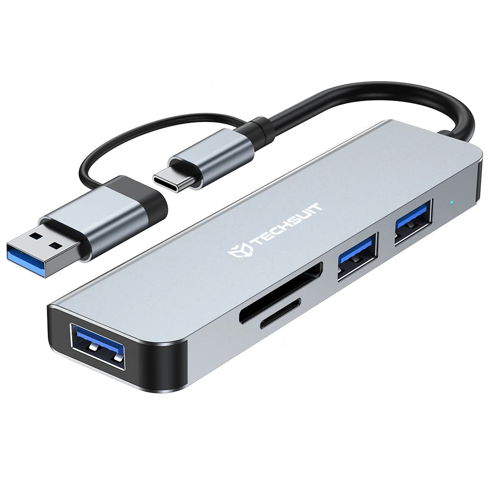 Hub USB / USB-C Techsuit H7 DataBridge, 5in1, Siv