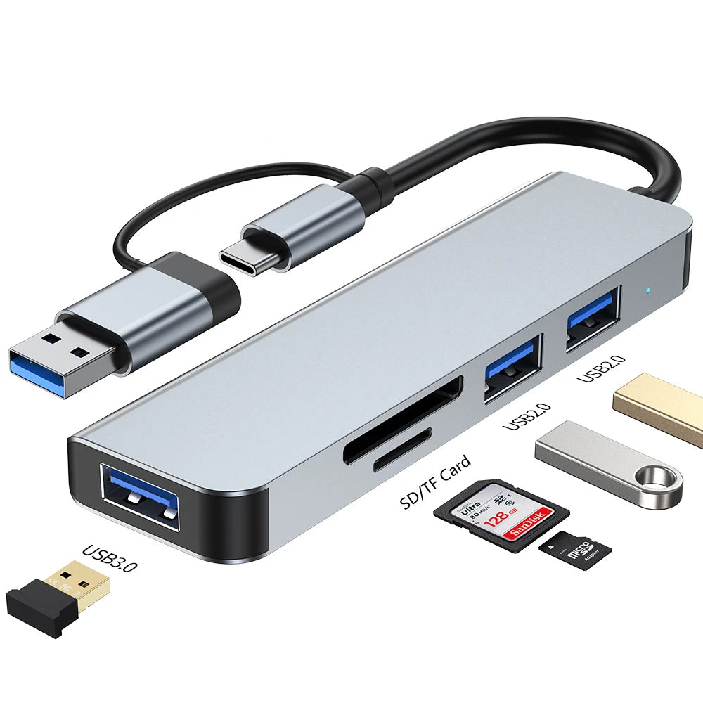 Hub USB / USB-C Techsuit H7 DataBridge, 5in1, Siv
