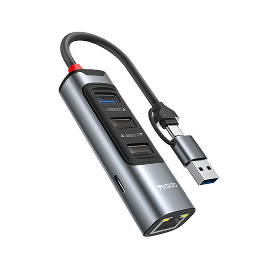 USB / USB-C razdelilnik Yesido HB21, 5v1, siv