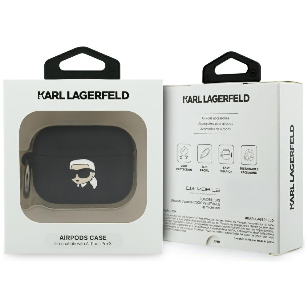 Ovitek Karl Lagerfeld 3D Karl's Head za Apple Airpods Pro 3, Črn