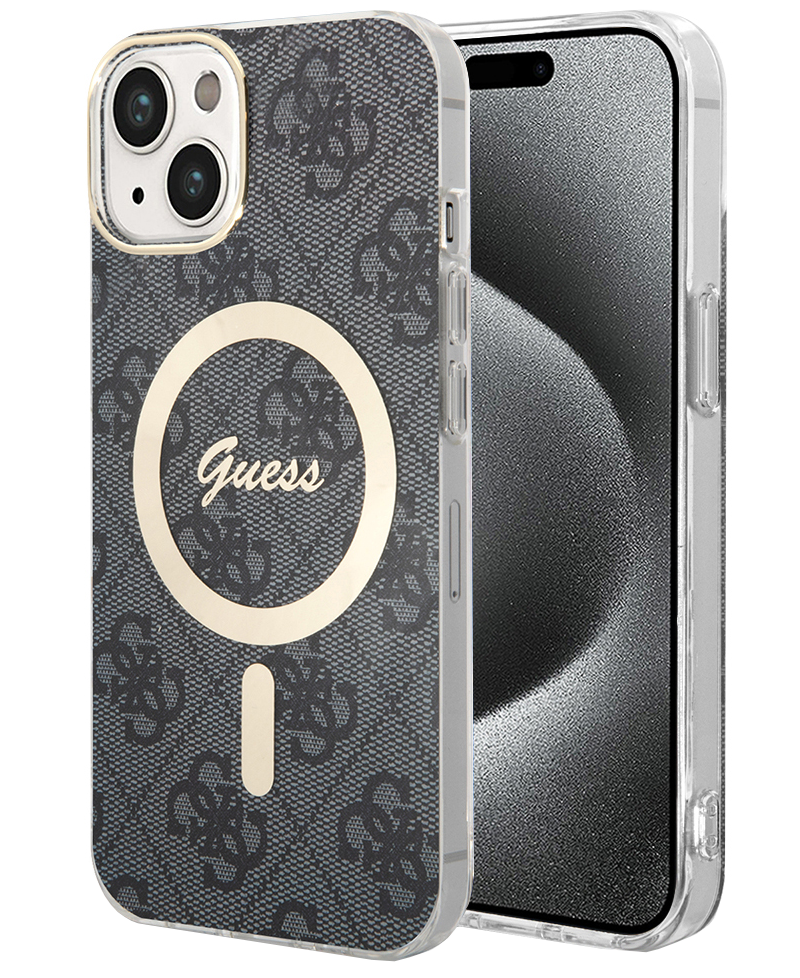 Ovitek MagSafe za Apple iPhone 15, Guess, 4G IML, Črn GUHMP15SH4STK