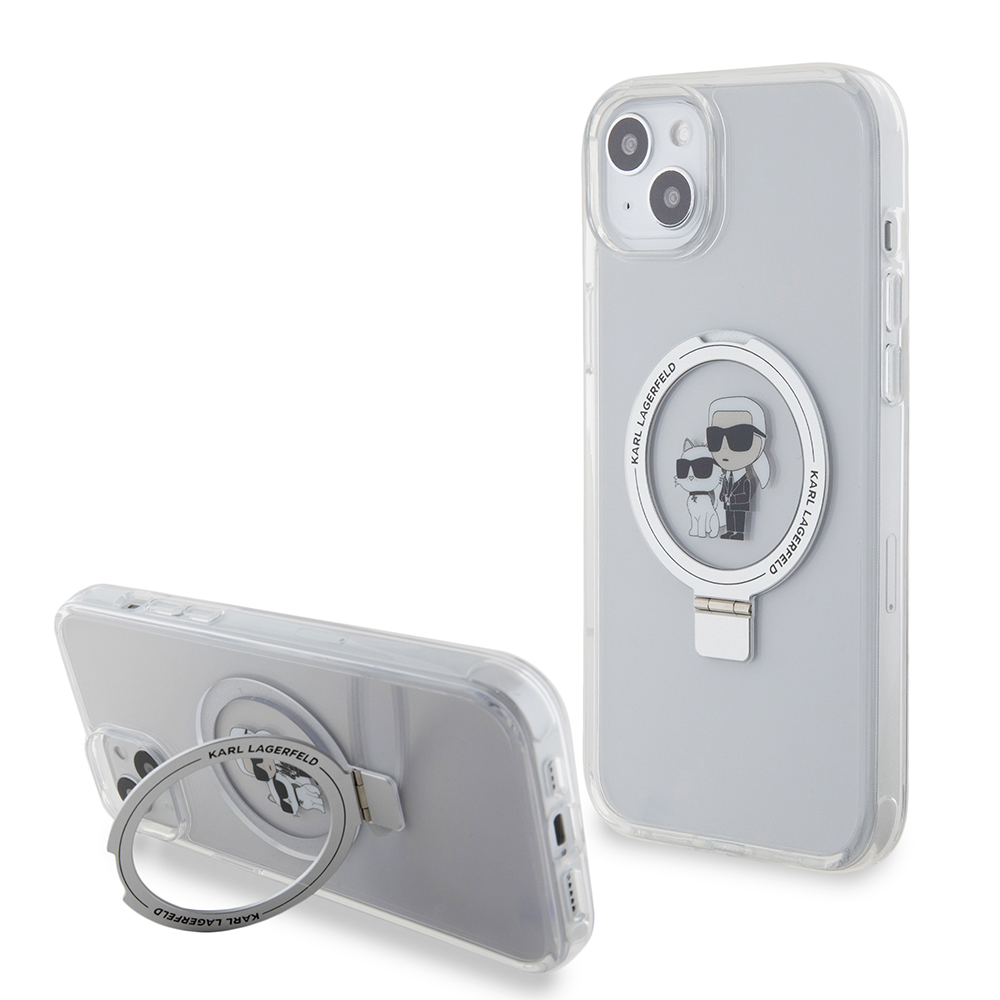 Ovitek MagSafe za Apple iPhone 15 Plus, Karl Lagerfeld, Ringstand Karl and Choupette, bel, ponovno zapakiran