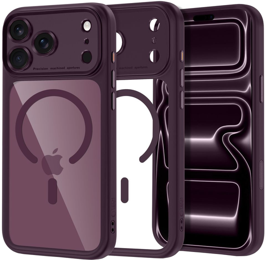 Ovitek MagSafe za Apple iPhone 18 Pro Max / 17 Pro Max, Tech-Protect, MagPeak CC, Prosojno bordo