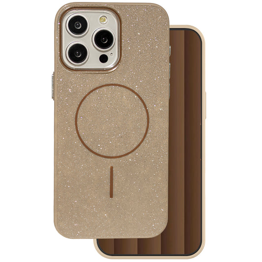 Ovitek MagSafe za Apple iPhone 15 Pro, OEM, Glitter Thin Mag, rjav