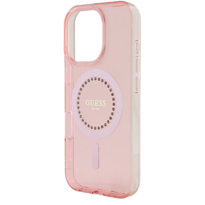 Ovitek MagSafe za Apple iPhone 16 Pro Max, Guess, IML Rhinestones Ring, Roza GUHMP16XPFTDTEP