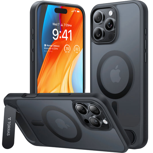 Ovitek MagSafe za Apple iPhone 16 Pro Max, Torras, Pstand, Črna